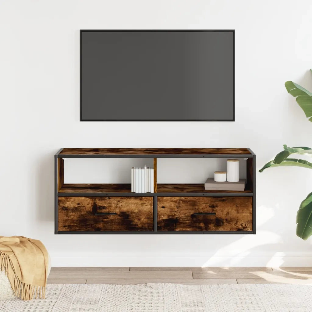 Mobile TV-Credenza per TV-Console TV Rovere Fumo 100x31x39,5cm Legno Multistrato e Metallo 994557