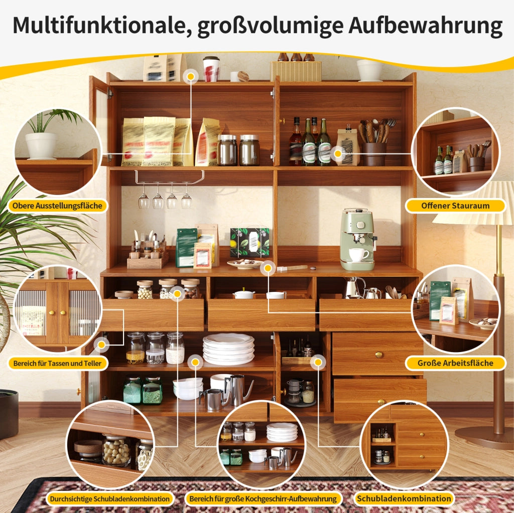 Credenza alta in MDF con vetro scanalato e portabottiglie