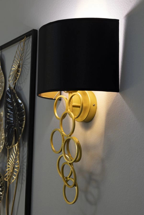 Lampada da Muro Rich 30x20x50 cm in Ferro e Tessuto Oro e Nero
