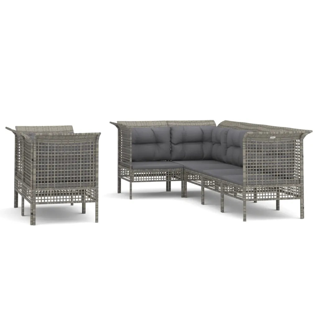 Set Divani da Giardino 7 pz con Cuscini in Polyrattan Grigiocod mxl 76677