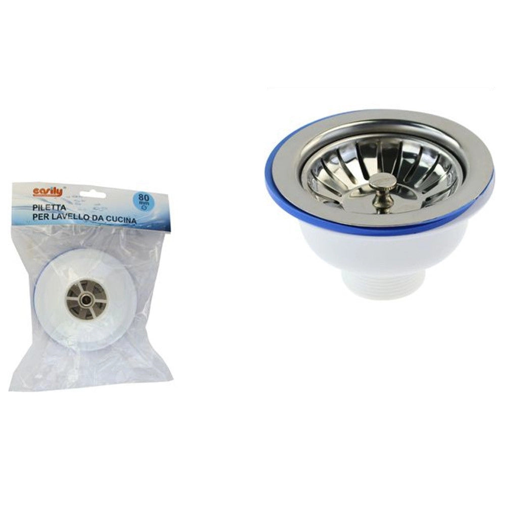 Trade Shop - Piletta Basket Di Scarico Universale Per Lavello Da Cucina ⌀80mm In Acciaio Plastica 79350 -