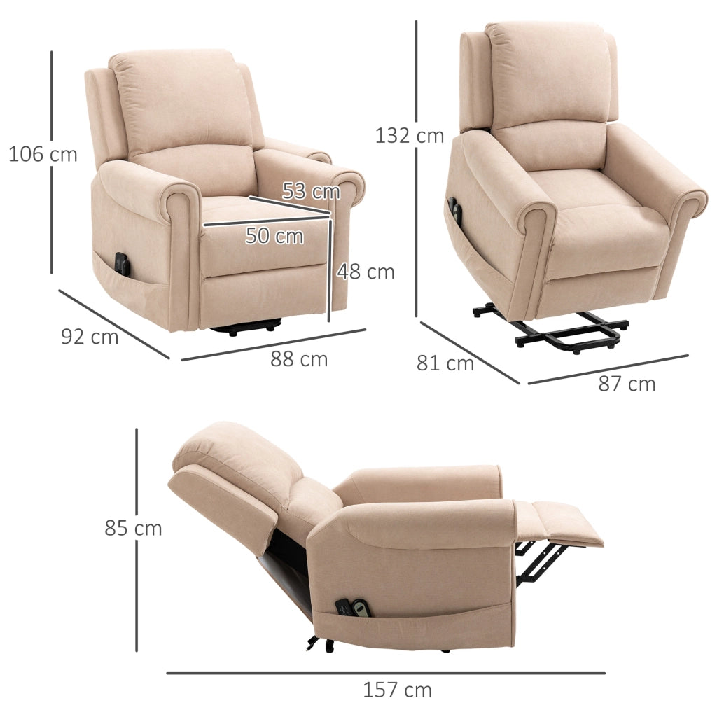 EasyComfort Poltrona Alzapersona Reclinabile fino a 135° con Telecomando e Poggiapiedi, 88x92x106 cm, Marrone Chiaro