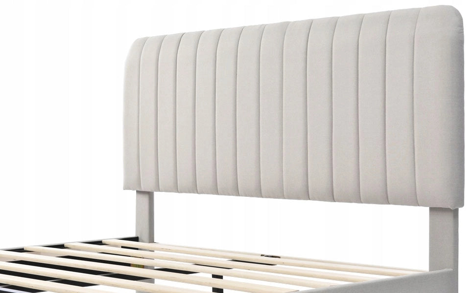 Letto imbottito 180x200 - Xylo - Grigio-beige con schienale regolabile