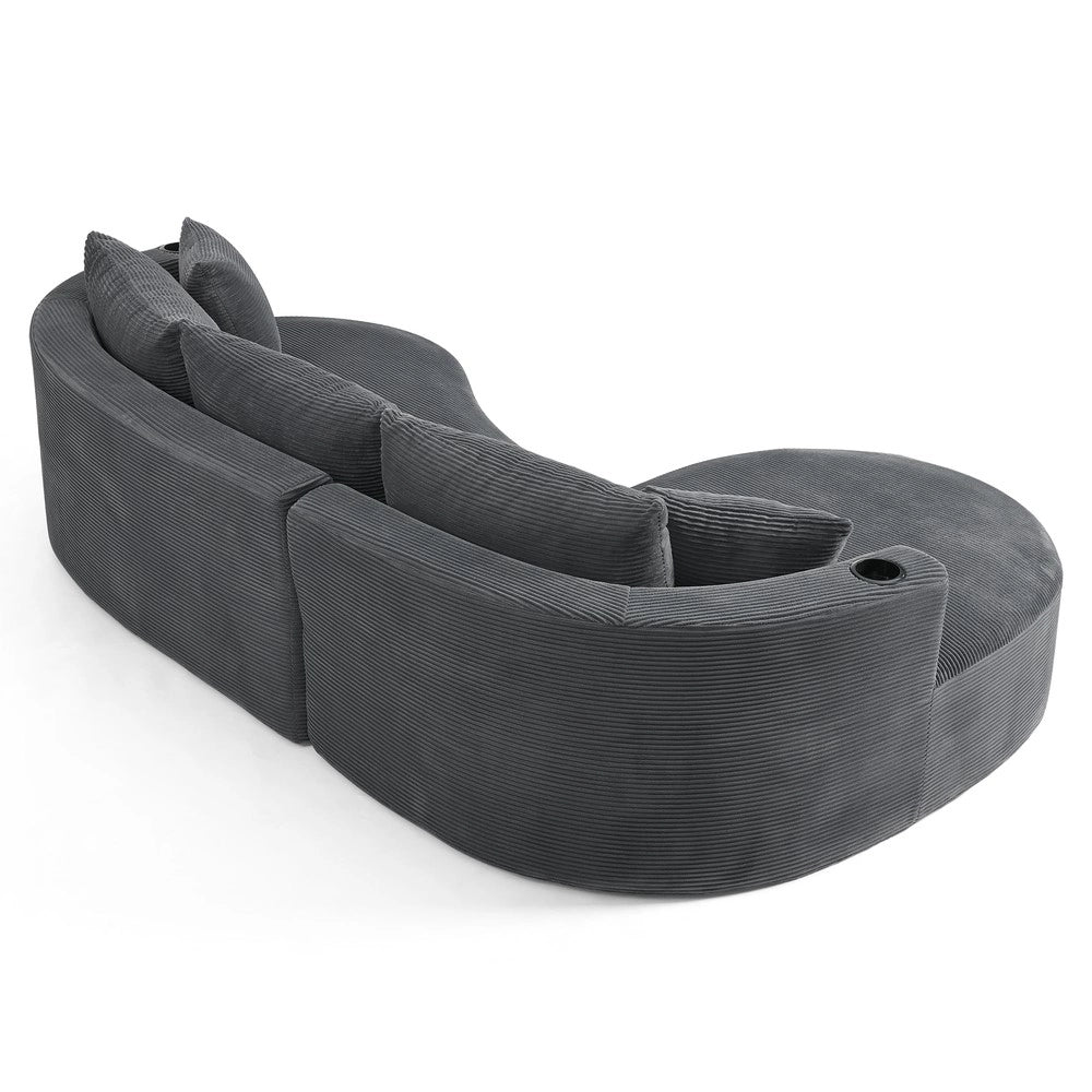 Divano 3 Posti con Chaise Longue Sinistra, Tessuto, Cuscini e Portabicchieri ¨C Xylo ¨C Grigio
