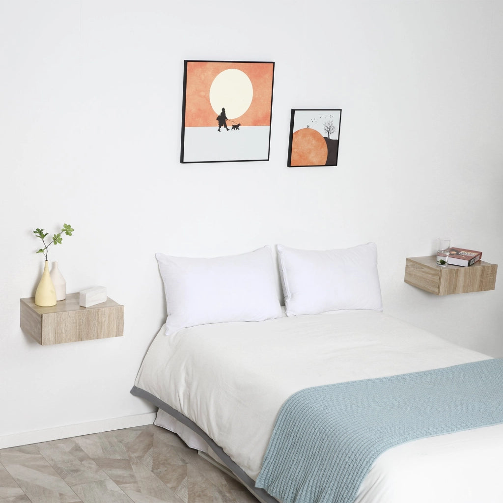 EasyComfort Set 2 Comodini Sospesi in Legno, Design Moderno, 40x30x15cm - Color Legno
