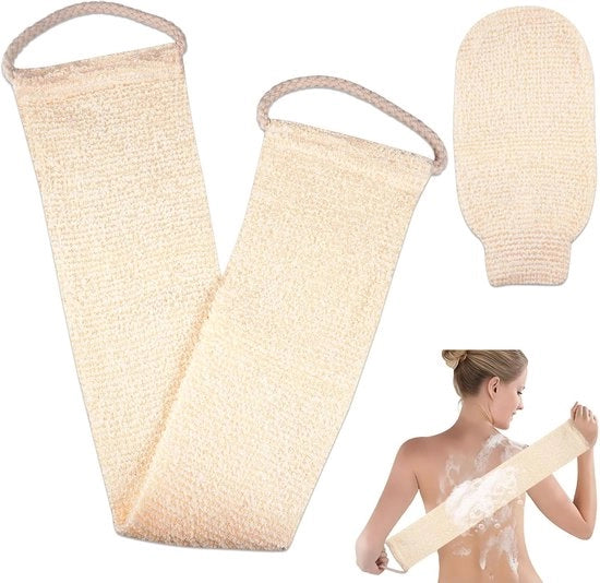 Scrubband per intera schiena, set di scrub per intera schiena, guanti per scrub corpo, per intera schiena, massaggiante e doccia. Adatto per docce per schiena e corpo, unisex (beige).