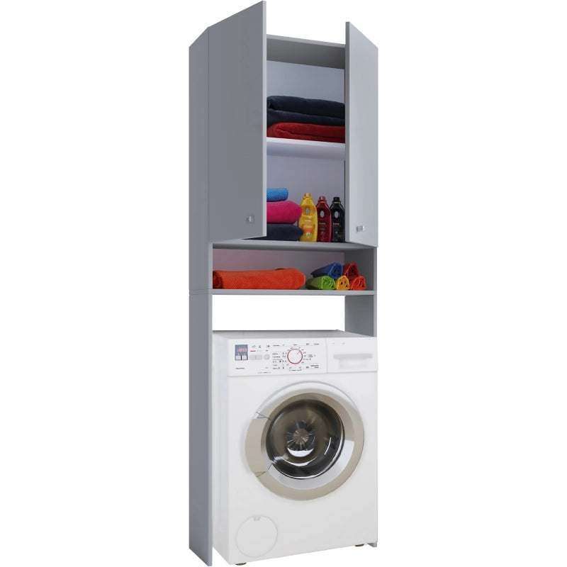 Lavabox – Mobile Coprilavatrice con Ripiani – Grigio – H184 × L70 × P27 cm – Soluzione Salvaspazio per Bagno e Lavanderia