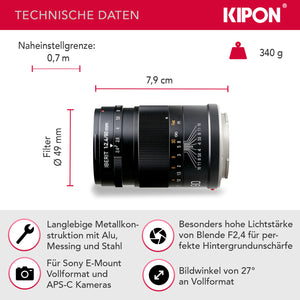 Kipon 90 mm / F2,4 per Iberit su Sony E