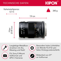 Kipon 90 mm / F2,4 per Iberit su Sony E