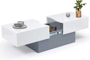 Tavolino scorrevole MARTA in legno grigio e piano bianco
