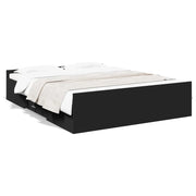 Letto matrimoniale | Letto per adulti | Giroletto con Cassetti Nero 150x200 cm in Legno Multistrato