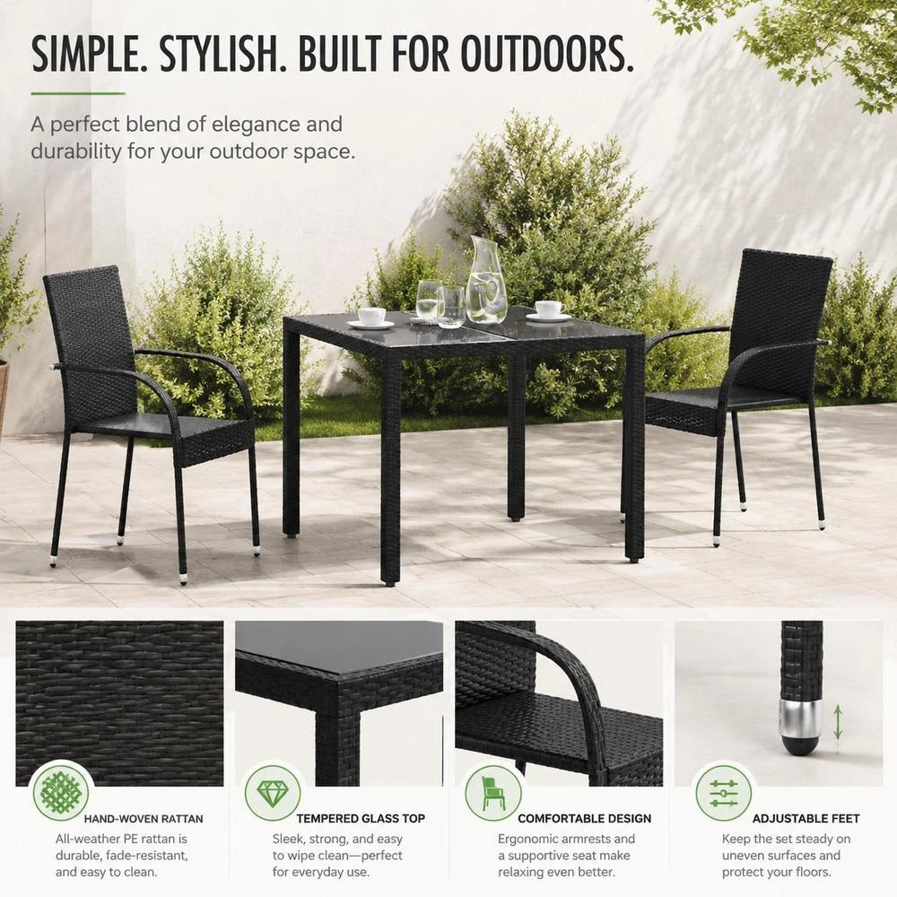 Stackable Garden Chairs, 2 Pieces, Poly Rattan, Black