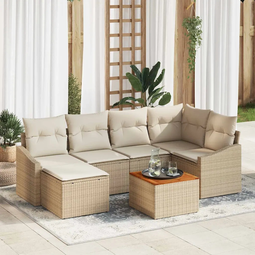 Set Divano da Giardino 7 pcs Beige e Crema polyrattan 3356524