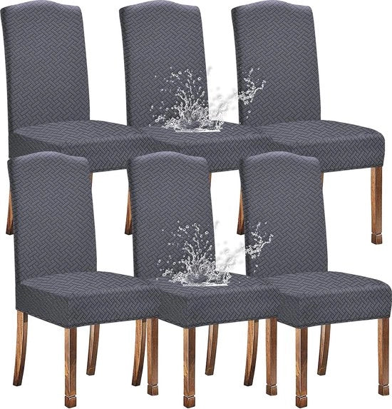 Jacquard con rete idrorepellente con criniera lunga copricuscini per sedie da tavolo (grigio 6 pezzi) con protezione estrema