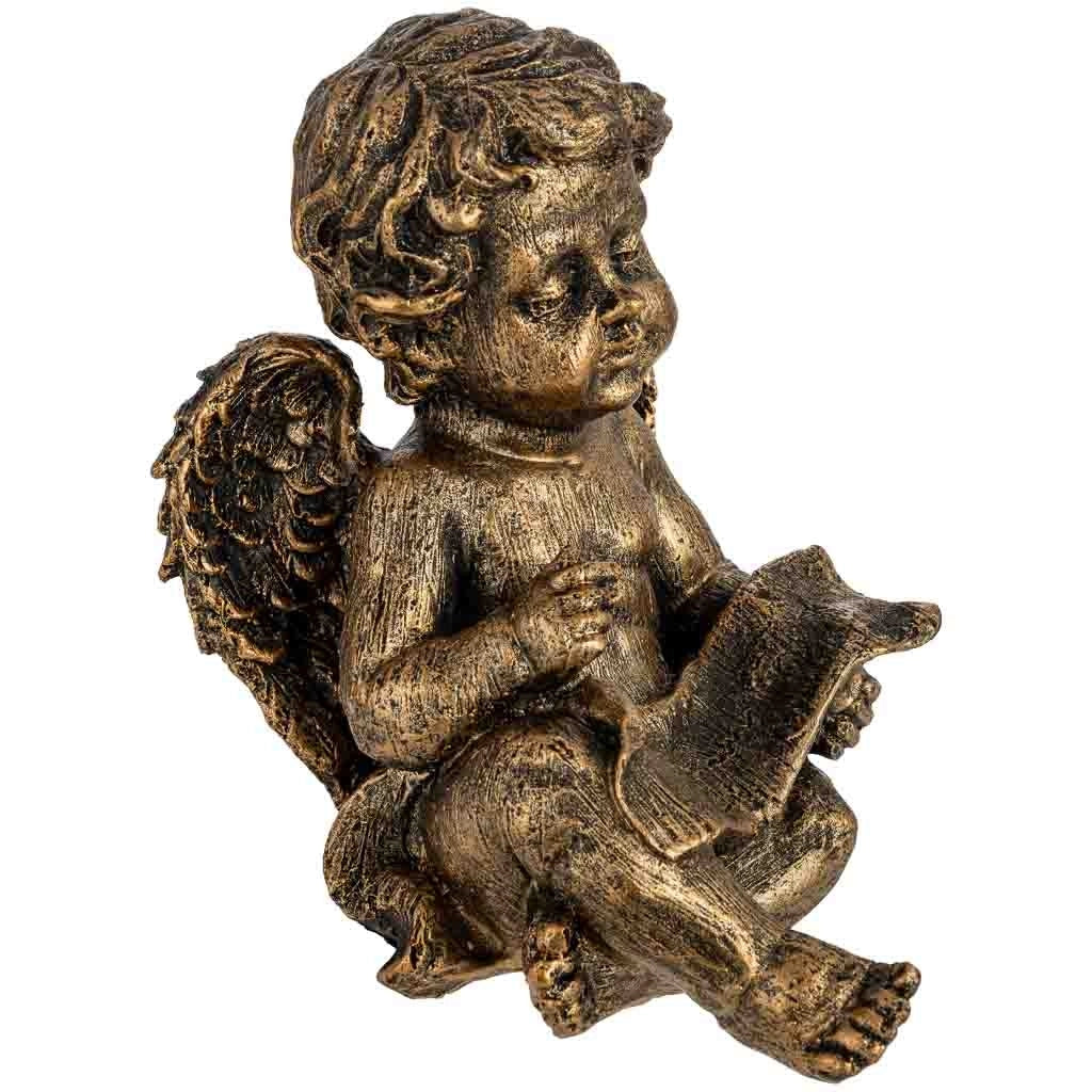 Statuetta decorativa a forma di angelo in metallo placcato oro 16,5x13,5x19,5h cm