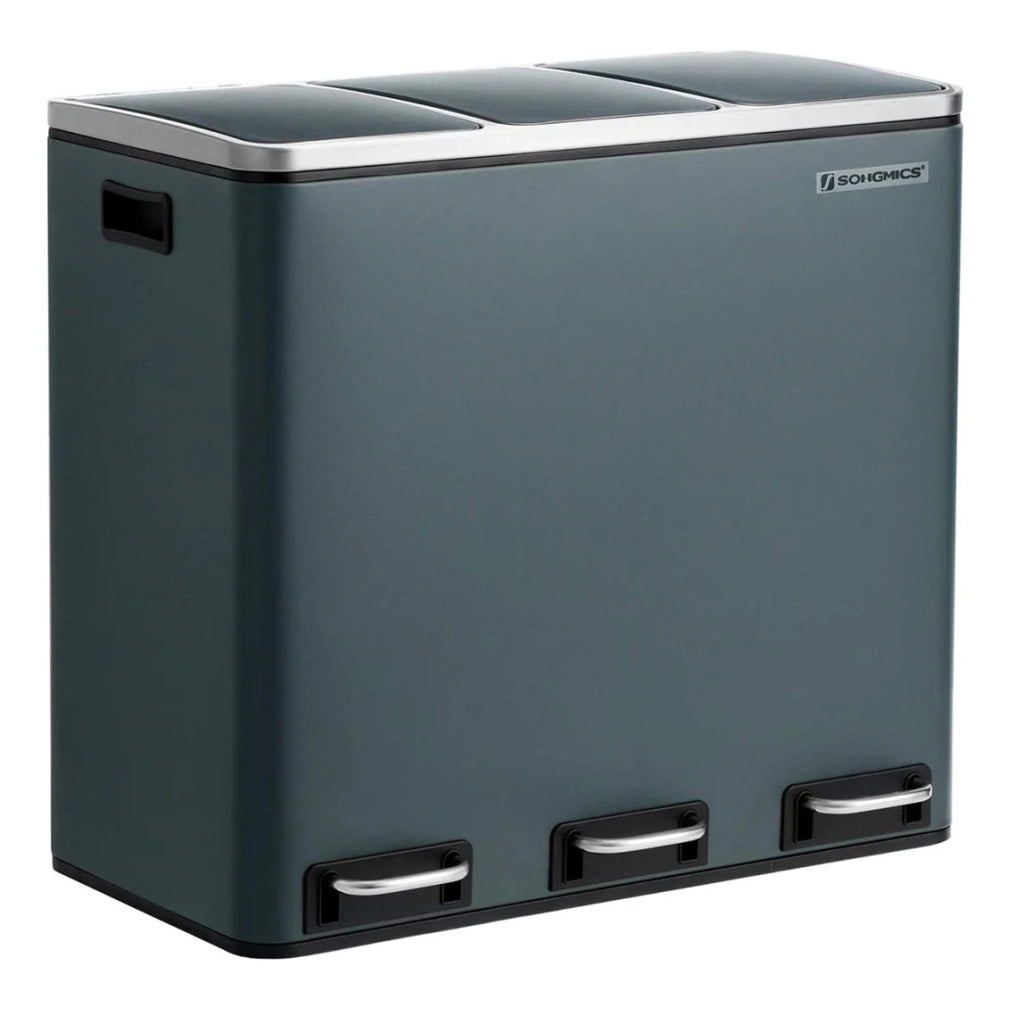 Contenitore per la raccolta differenziata contenitore per la raccolta differenziata 3 x 18 litri 3 scomparti meccanismo di chiusura ammortizzata pedali coperchio secchi interni in plastica con manici grigio antracite 12_0003236