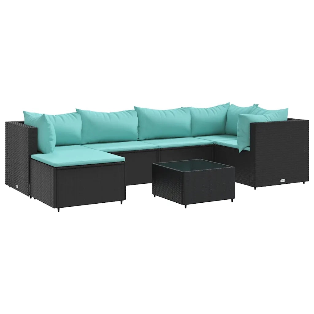 Set Salotto da Giardino con Cuscini 7pz Nero Polyrattan