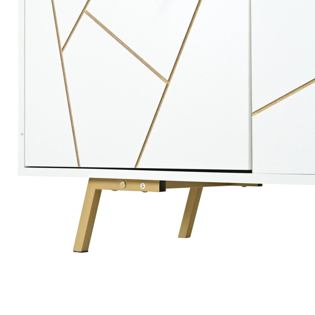 Mobile TV 190x40x51;5 cm con 4 ante e 5 gambe in metallo; bianco e oro