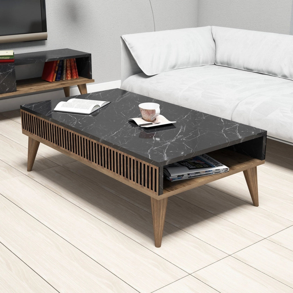 Tavolino in legno "Milano" - 105 x 60 x 34 cm - Noce, Nero