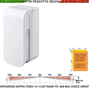 Rilevatore di Movimento Infrarosso Doppia Tenda da Esterno Copertura 12+12 Metri Lineari IP55 Ricetrasmissione Frequenza 868 MHz Bidirezionale Codice UNISAT2 Protezione Impalcature Pareti Anti Jamming
