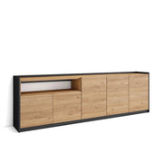 Credenza, Mobile, Cucina, 260x80x37 cm, 5 Porte, grande stoccaggio, Rovere e nero