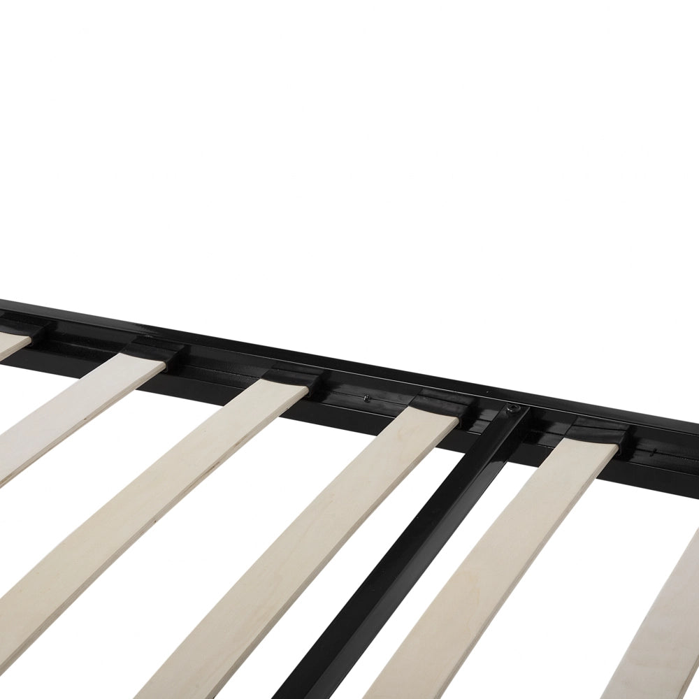 Letto in metallo Nero con rete a doghe 140 x 200 cm in legno massello industriale minimalista