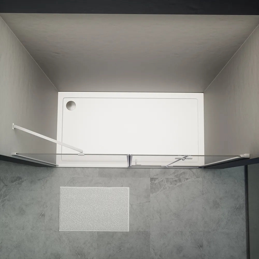 Porta doccia 141-145cm profili cromati apertura libro a destra con parete fissa vetro 8mm trasparente h195 | Fiji