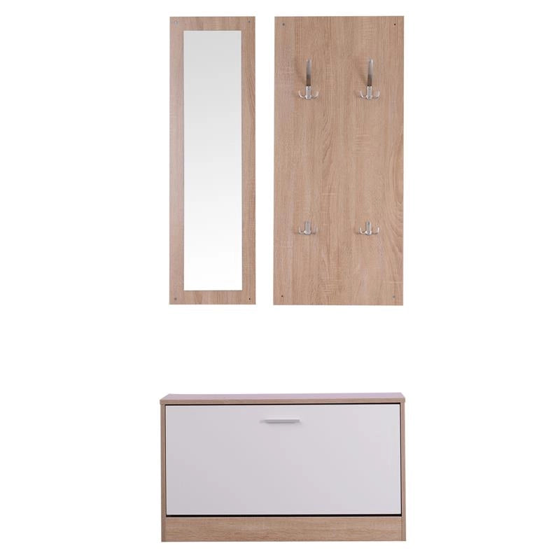 SET 3 PEZZI SCARPIERA APPENDIABITI SPECCHIO DA INGRESSO IN LEGNO 80X27 X46.5 CM