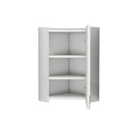 Mobile con specchio angolare con ripiani - per bagno - in MDF e vetro - bianco