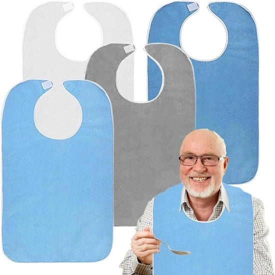 Set di 4 Slabbettoni per Seniori in Tessuto Reutilizzabile e Impermeabile - Blu/Grigio/Bianco - Adatto per Uomini e Donne