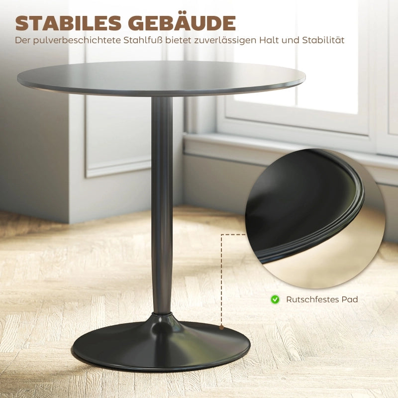 Tavolo da pranzo rotondo con piano e base antiscivolo; in MDF e acciaio; per cucina e soggiorno; nero