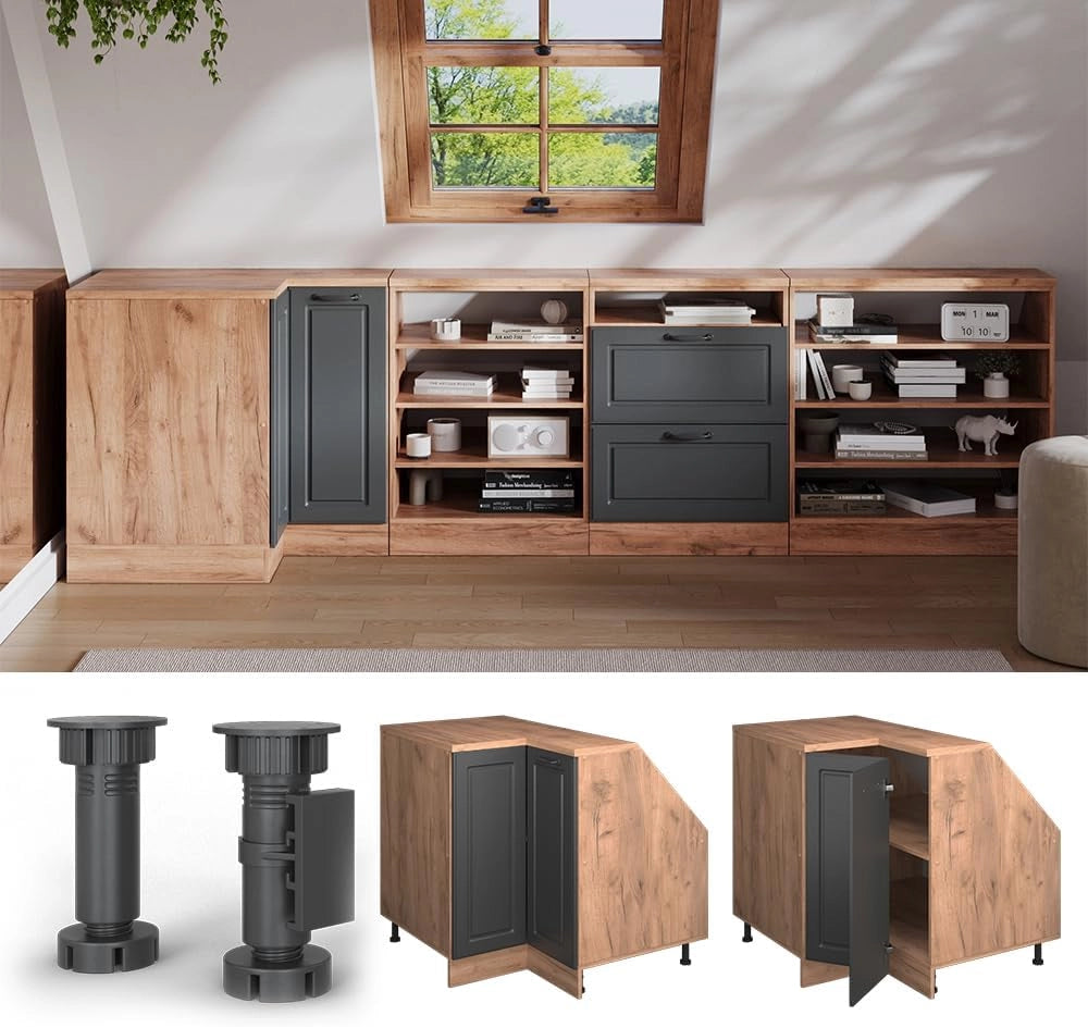Mobile sottotetto Mobile angolare Rion, Antracite casa di campagna, 75.6 x 81.6 cm con 1 porta, carcassa dell’armadio profondità 60 cm, adatto per il salvaspazio sotto tetti spioventi