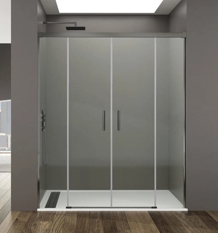 Box doccia frontale BASIC 2 fissi + 2 scorrevoli 140 cm (75+75) titanio vetro trasparente