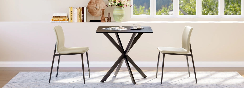 Scrivania lineare con struttura a X in ferro e truciolare, piedini regolabili per home office e cucina, nero, 80 × 80 × 75 cm