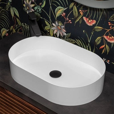 Lavabo da appoggio ovale 58x38 cm in acciaio inox bianco opaco  Goya