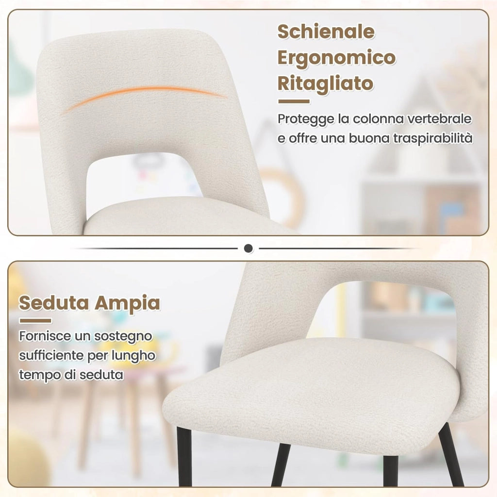Set di 2 Sedie da Pranzo, 2 Sgabelli Alti da Bar, Sedia Imbottita con Schienale Vuoto e Gambe in Metallo, Set di Sedie da Cucina, Portata 150 kg, 48,5 x 57 x 85 cm