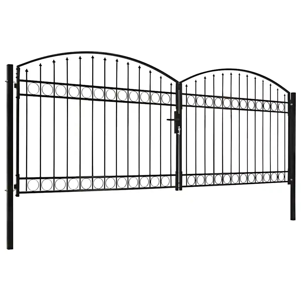 Cancello per recinzione ASSEN a doppia anta con parte superiore ad arco in acciaio 400x150 cm 143094
