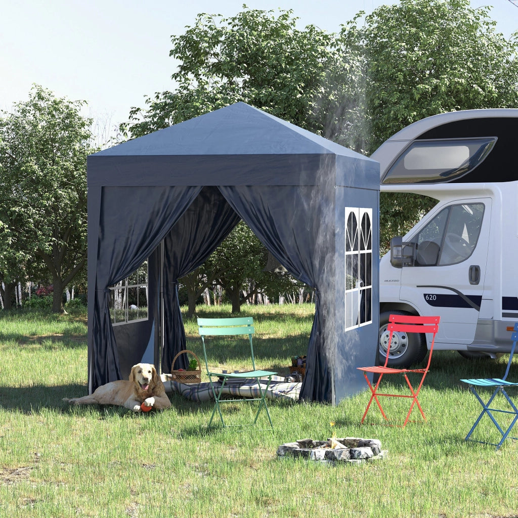 Gazebo da Giardino 4 Pareti 2 Porte 2 Finestre ¨C Zephmum ¨C Blu Oxford 2x2m