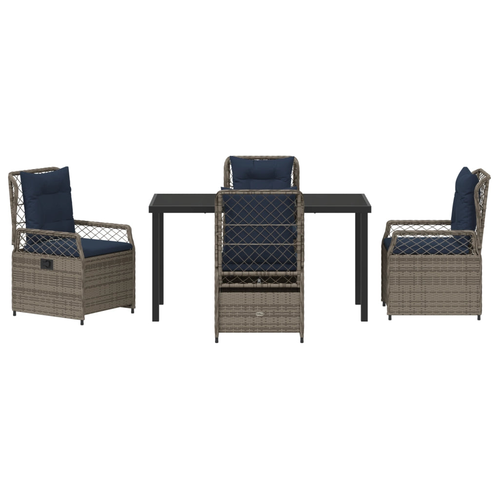 Set da Pranzo da Giardino in 5 Pezzi Grigio Rattan Polietilene