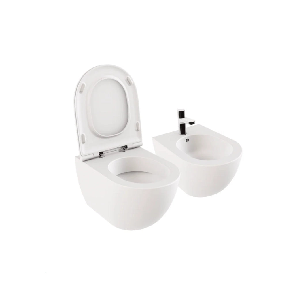 Coppia Di Sanitari Azzurra Ceramica Sospesi Senza Brida Bianco Lucido "Comoda"