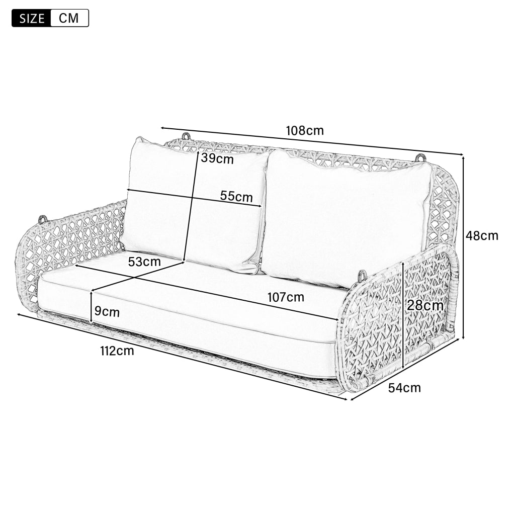 Dondolo da Giardino Doppio in Polyrattan con Cuscini ¨C MINIMAL ¨C Grigio, 2 Posti, 320 kg