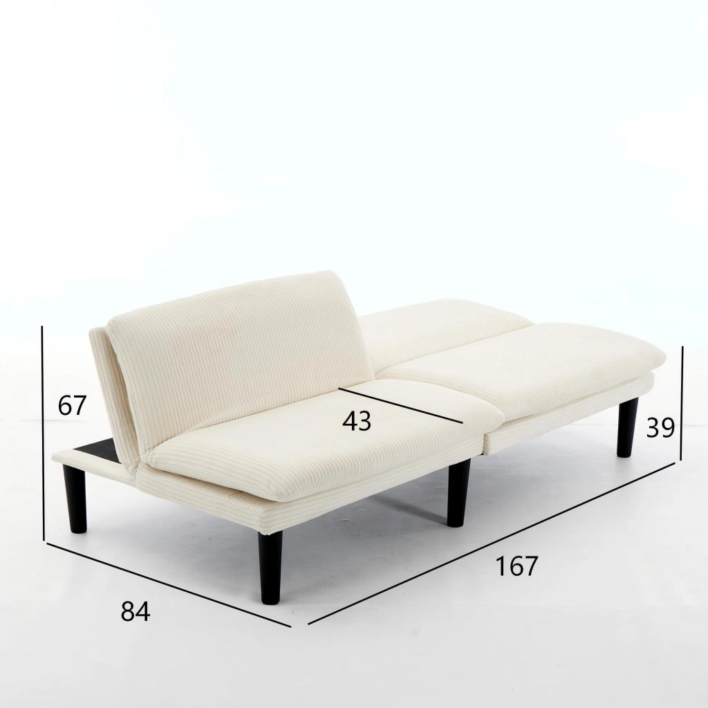 Divano letto a 2 posti con schienale reclinabile a 3 posizioni, rivestimento effetto velluto e struttura in legno, beige