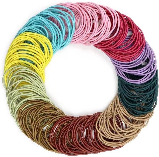 Elastici per capelli multicolore per ragazze - Senza metallo - 45 cm - Orecchini per cavalli - 200 pezzi