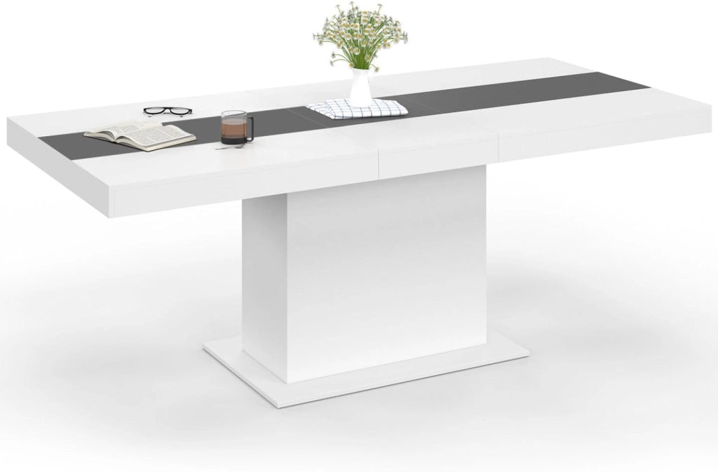 IDMarket - Tavolo da pranzo rettangolare allungabile EDEN 6-10 persone bianco con fascia centrale grigia 160-200 cm