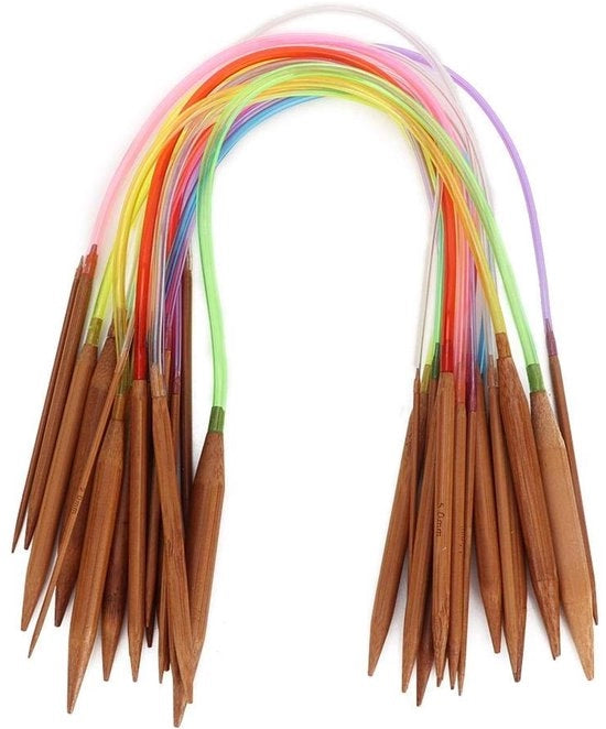 Set di forbici da maglia a doppio ago per bambù circolare 18 pezzi - 40 cm/15,7 pollici - tubo colorato - alta qualità e servizio