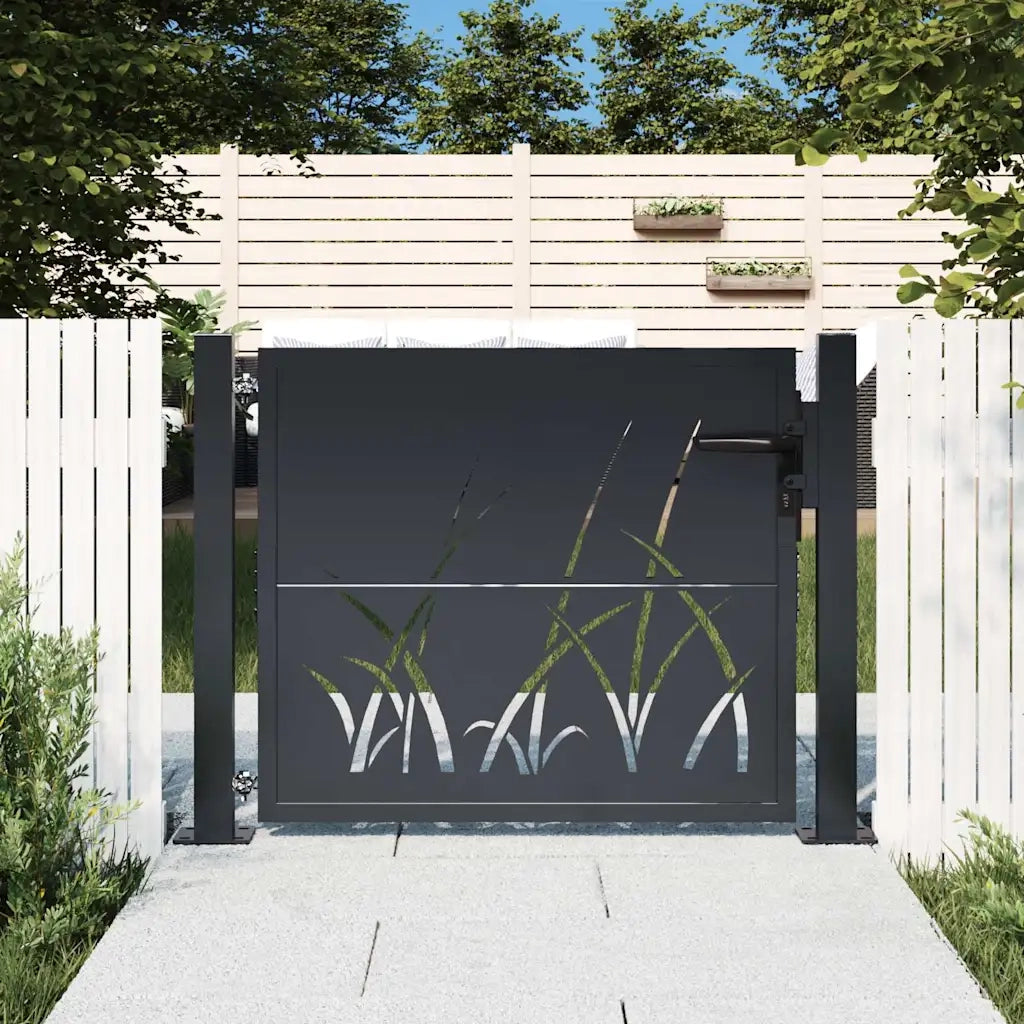 Cancello da giardino antracite 100x100 cm in acciaio design erba CFW2211140