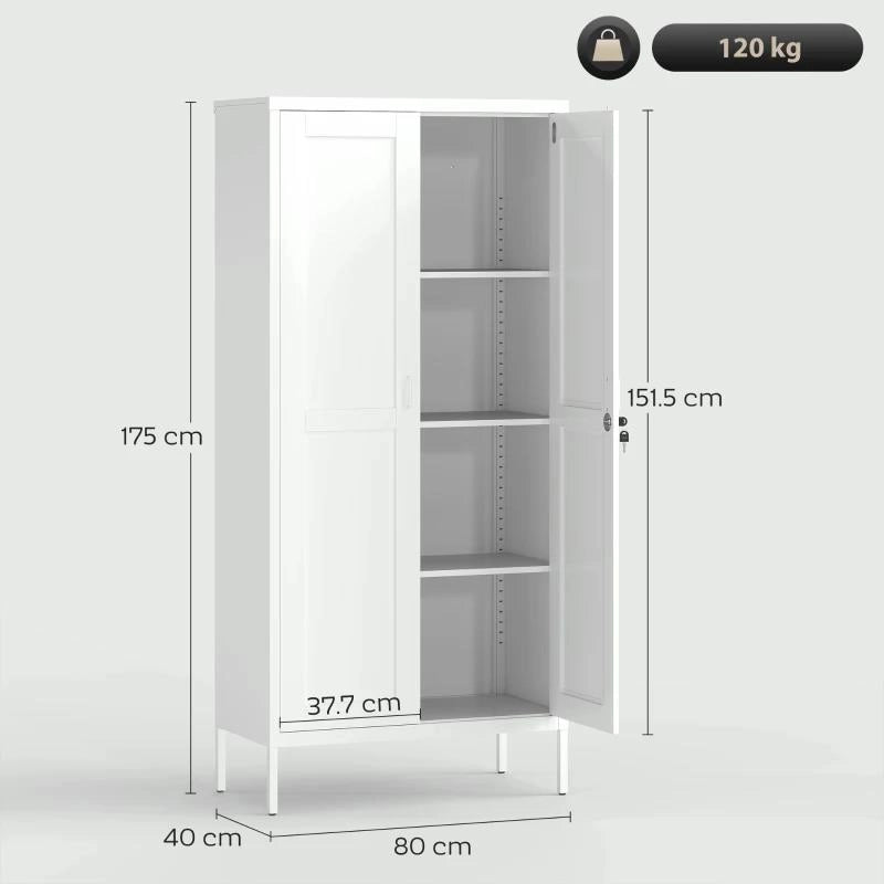 ARMADIO PER UFFICIO IN ACCIAIO A 3 RIPIANI REGOLABILI CON SERRATURA E 2 CHIAVI, 80X40X175 CM, BIANCO