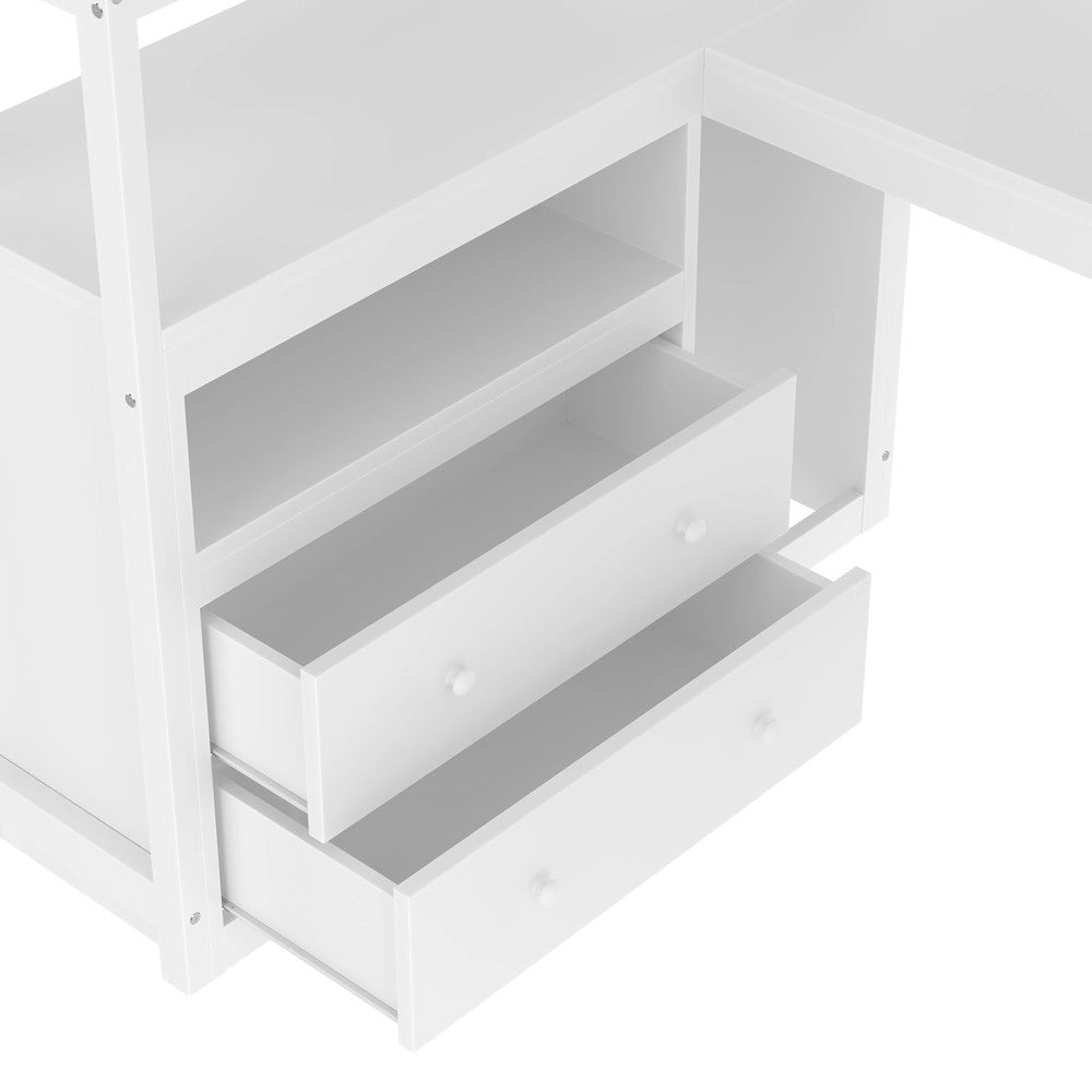 Letto a Soppalco con Scrivania e Cassetti ¨C Xylo ¨C Bianco 90x200