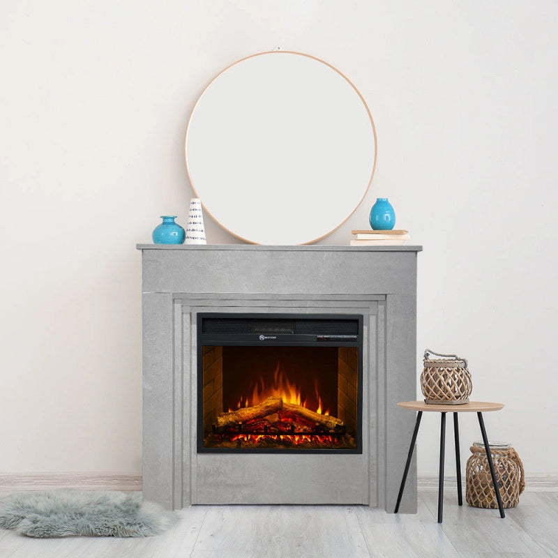 Camino elettrico caminetto da terra BELLINI in legno effetto Cemento Made in Italy L96 x P35 x H96