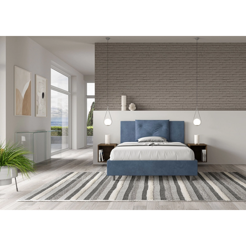 Letto imbottito Matrimoniale francese 140x200 cm Appia - Con rete,Microfibra,Blu